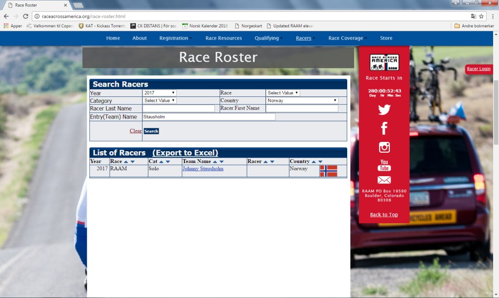 Registrering til RAAM 2017